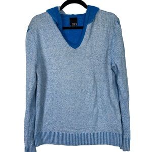 Bar III Knit Pullover Super Soft Blue White Hoodie V-Neck Size Medium Pocketless